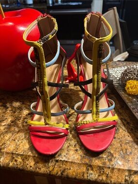 ALDO Red and Yellow Multistrap High Heel Sandals